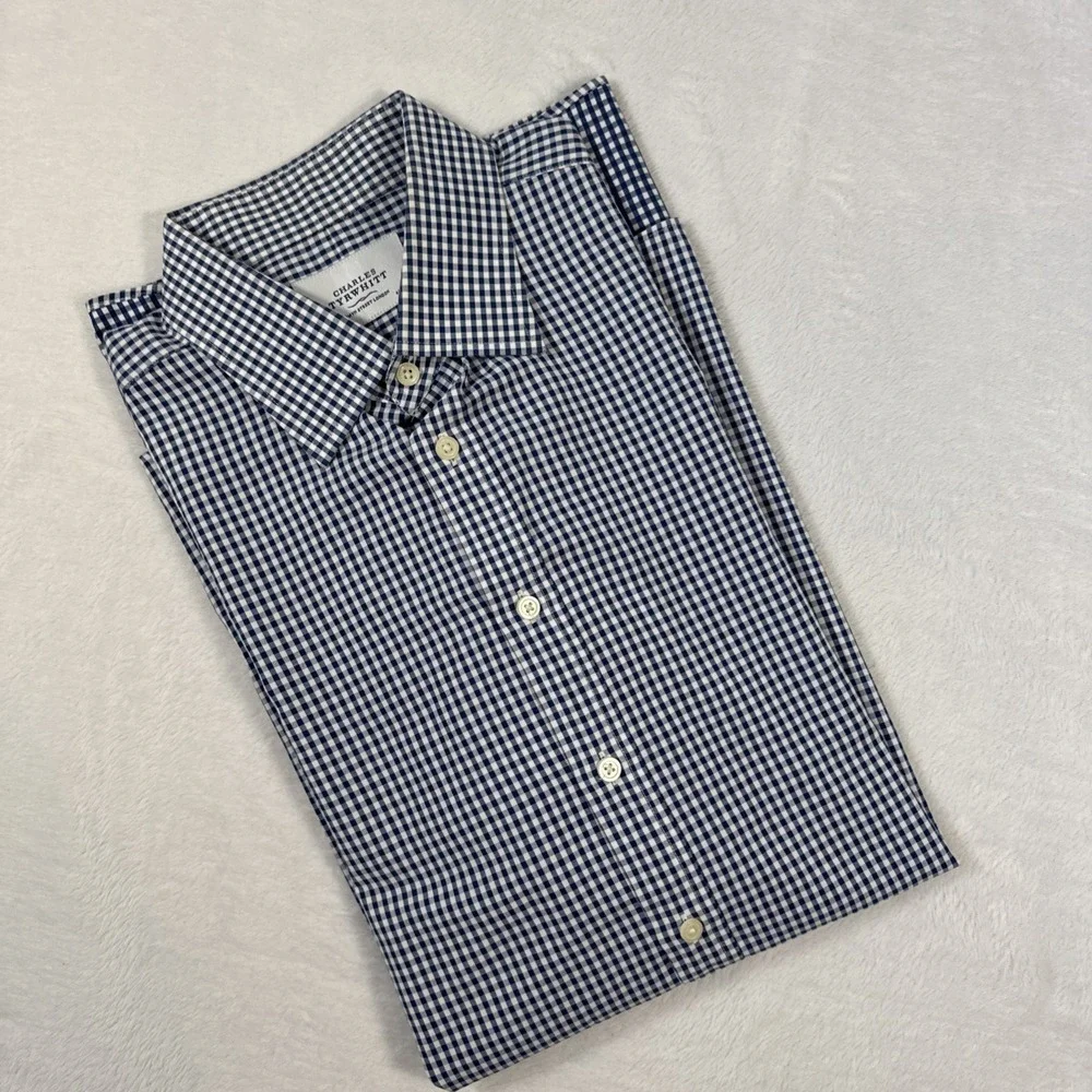 Charles Tyrwhitt Men's 17.5 36 Blue White‎ Check Cotton Dress Shirt